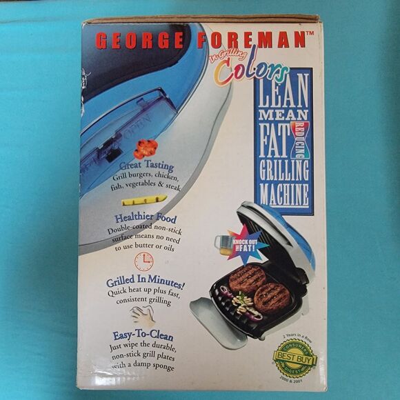 VTG NIB Retro George Foreman Grill NEW Grilling Colors Blue With Warmer - Picture 7 of 8